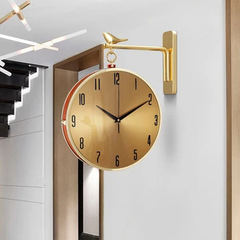Doubleside Design Moderno e de Luxo, Relógios de Parede Digital Hall Nórdicos Relógio de Parede Vintage de Ouro, Relógio De Parede Decoração da Casa WSW35XP